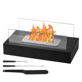 Black 13.8x7.1x5.5in With Windshield, Two Telescopic Forks, Fire Extinguishing Handle, Rectangular, Smokeless Stove, Iron Body, Stainless Steel C (Color: BLACK)