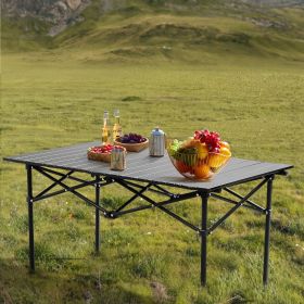 Black Camping Roll Table Carbon Steel Straight Pipe 100kg (Color: BLACK)