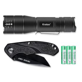 5.3oz Small & Extremely Zoomable LED Tactical Handheld Flashlight With Knife (Color: BLACK)