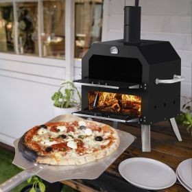 Black Bottom With Folding Table Legs Pizza Oven Square With Chimney Iron Carbon Oven (Color: BLACK)