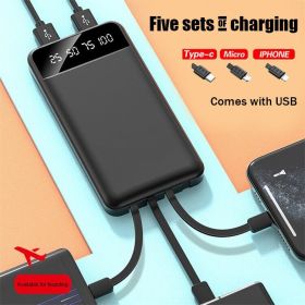 Portable Power Bank 10000mAh Power Bank - With 4 Built-in Cables Power Bank (Color: BLACK)