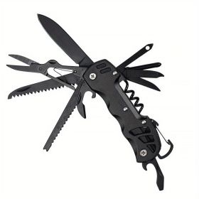 1pc 16-in-1 Multifunctional Pocket Knife Set with Keychain Holder, Scissors, Bottle Opener, Saw, and Camping Combination Tool - Essential Outdoor (Color: BLACK)