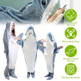 Wearable Shark Sleeping Bag Shark Onesie X-XXL Size Soft Comfortable Flannel Blanket With Zipper Suitable For Adult Children Height 4.2FT to 5.5F (size: 190CM)