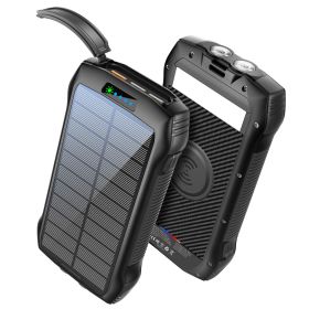 Portable Charger, Solar Power Bank 33500mAh Fast Charging, Solar Battery Pack with Waterproof 6W Bright Flashlight for iPhone Samsung Tablet (Color: BLACK)